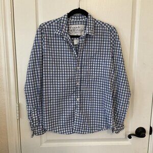 Frank & Eileen Barry Tailored Button Up Shirt White Blue Check Medium Cotton